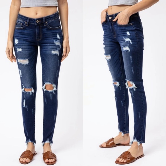 Ag Adriano Goldschmied Denim - AG The Stevie Blue Slim Straight Distressed Jeans